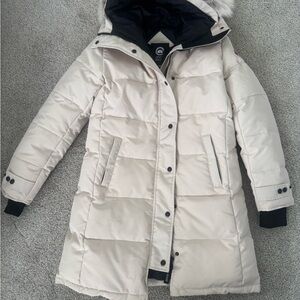 Canada Goose Women's Beige Hooded Puffer Jacket
